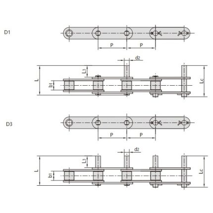 double pitch conveyor chains with extended pins